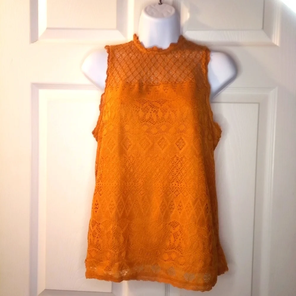 🌶2/$10xhilaration NWOT Sleeveless Crotchet Lined Lace Keyhole Top X S - Picture 1 of 11